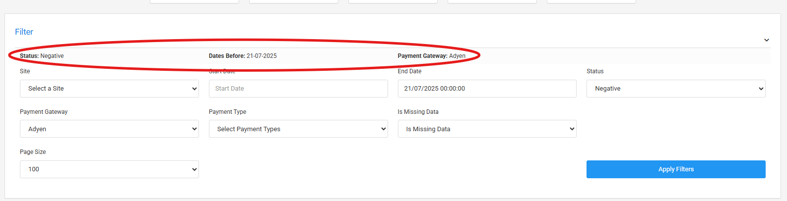 Filters circled in the filter section