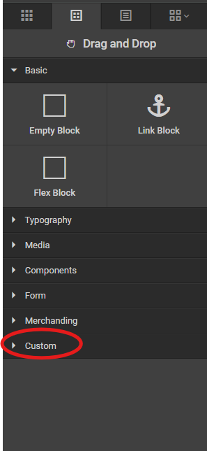 Highlighted Custom dropdown on the Components tab