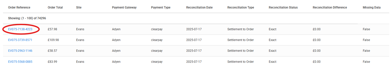 Reconciliation module table