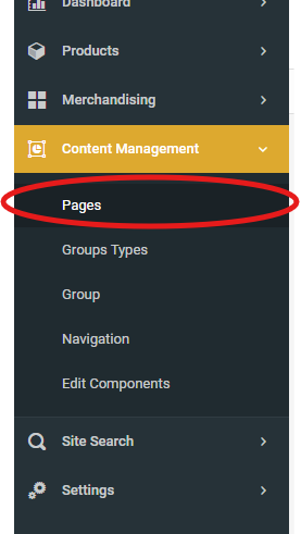 Content Management &gt; Pages nav item highlighted