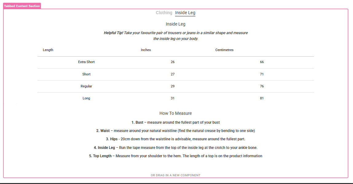Size Guide Panel Type